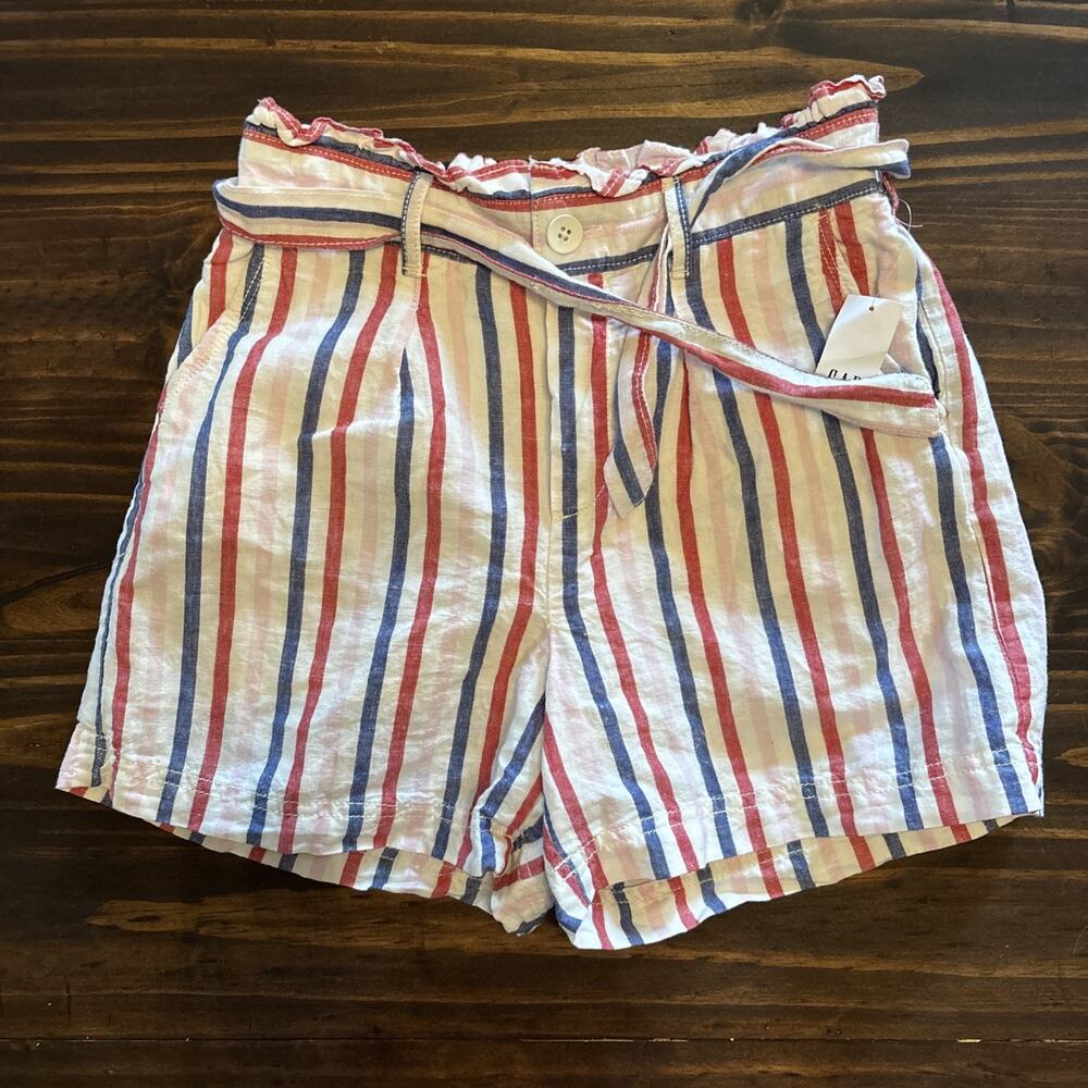 Gap Kids Girls Shorts Xl 12 Linen Cotton Striped Paperbag Red White Blue New